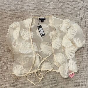 PrettyLittleThing Cream Sheer Blouse with Floral Accents